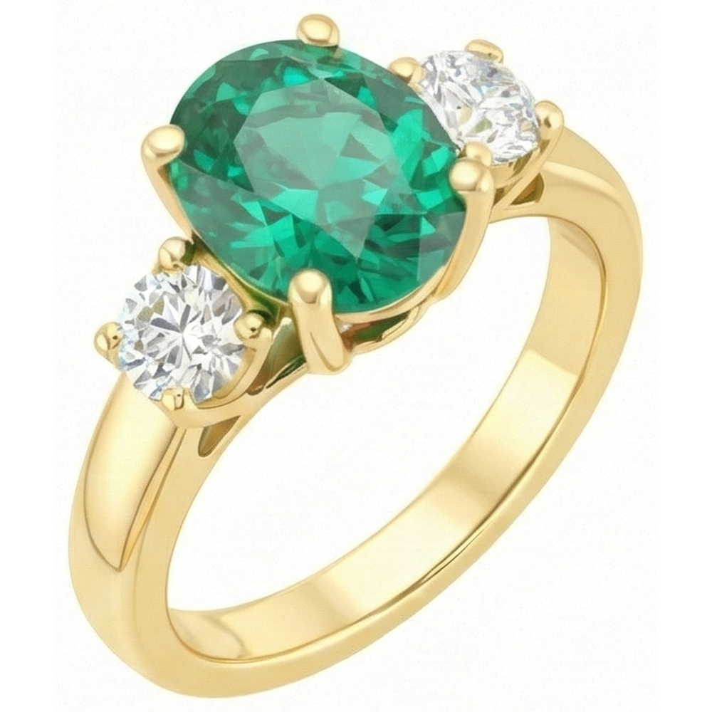 natural round emerald 5.25ct ring profile view