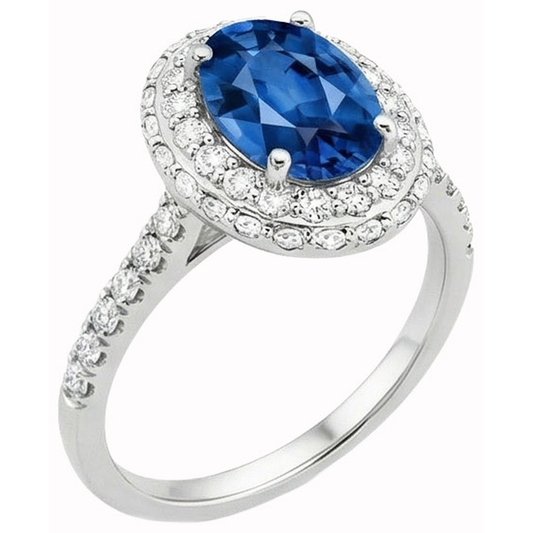 Prong Set Halo Sapphire And Natural Earth Mined Diamond ( Not Lab Grown ) s 3.70 Carats Ring White Gold 14K