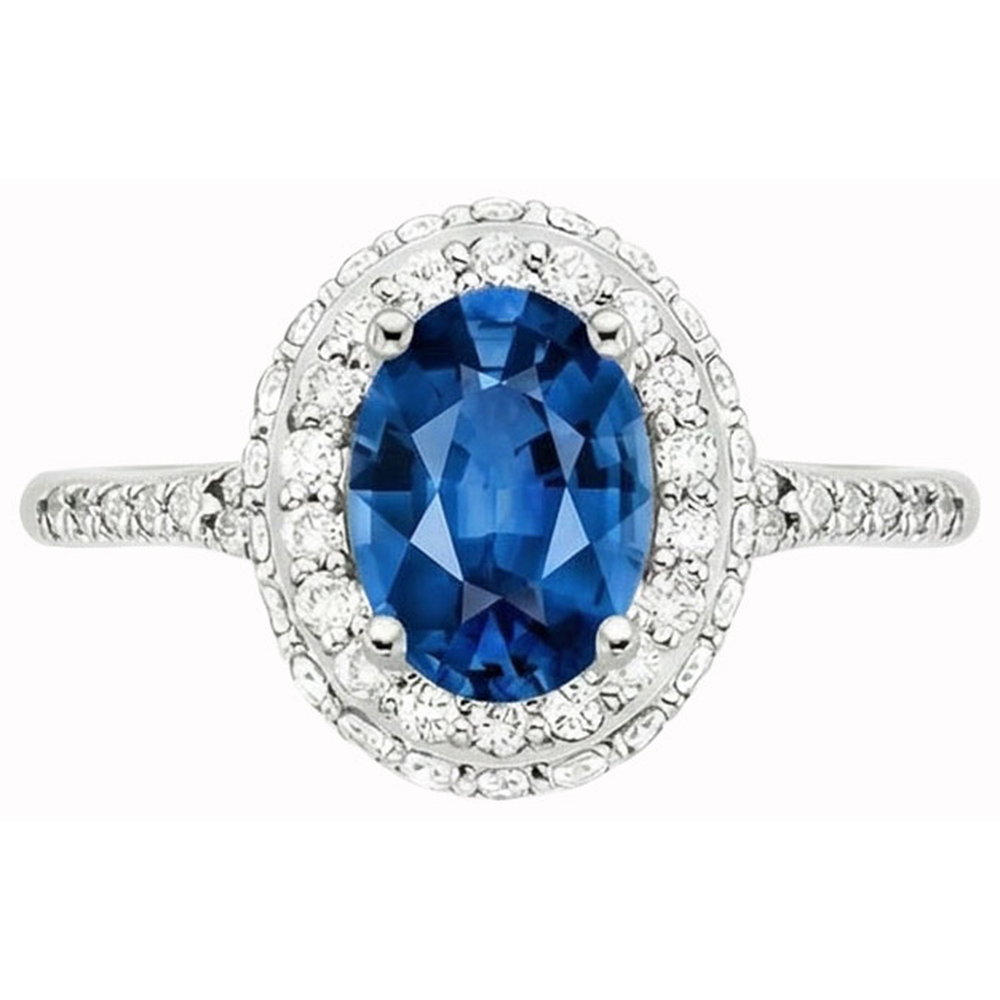 Prong Set Halo Sapphire And Natural Earth Mined Diamond ( Not Lab Grown ) s 3.70 Carats Ring White Gold 14K