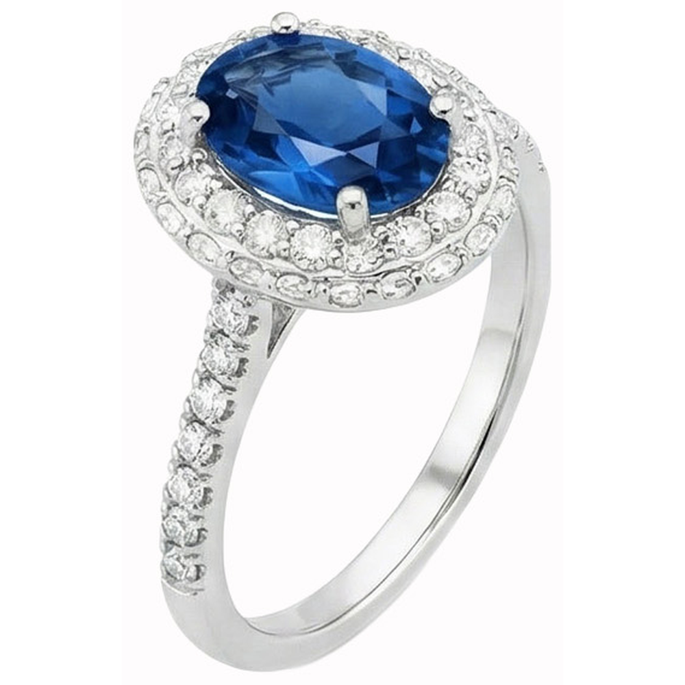 Prong Set Halo Sapphire And Natural Earth Mined Diamond ( Not Lab Grown ) s 3.70 Carats Ring White Gold 14K