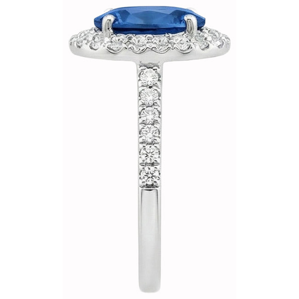 Prong Set Halo Sapphire And Natural Earth Mined Diamond ( Not Lab Grown ) s 3.70 Carats Ring White Gold 14K