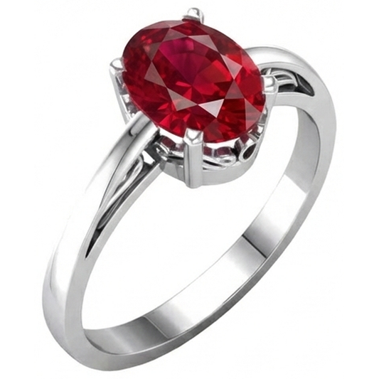 Prong Set Oval Cut 2 Carat Red Ruby Ring 14K WG