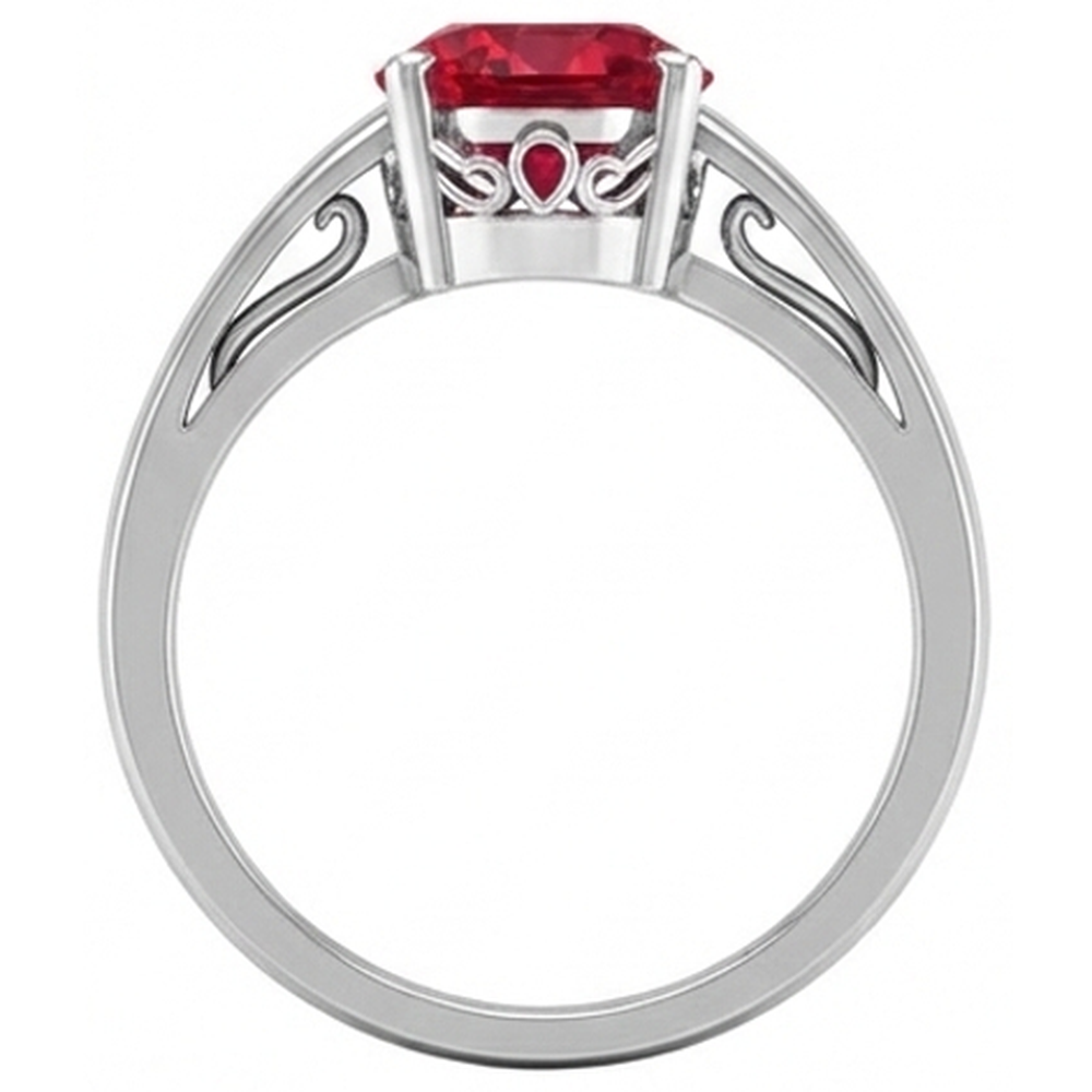 Prong Set Oval Cut 2 Carat Red Ruby Ring 14K WG