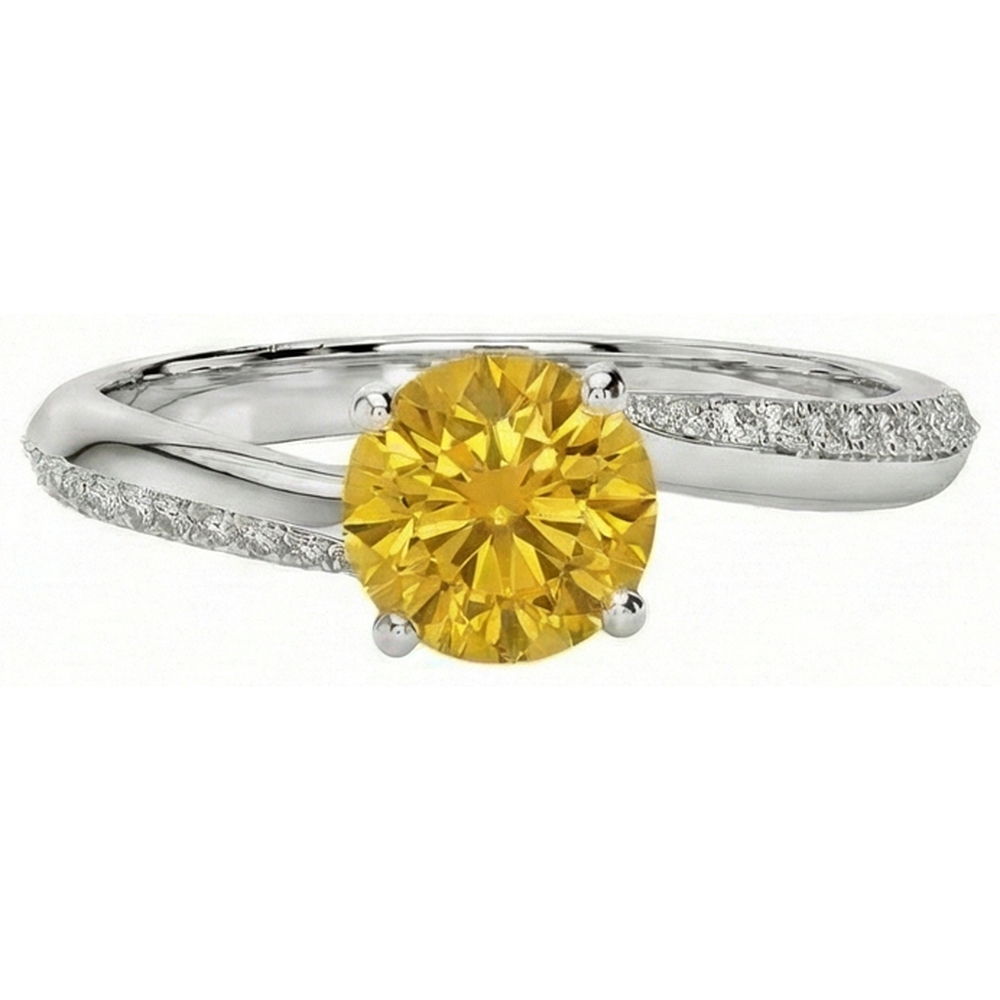 Prong Set Round Cut 3.50 Ct Yellow Sapphire With Natural Earth Mined Diamond ( Not Lab Grown )s Ring