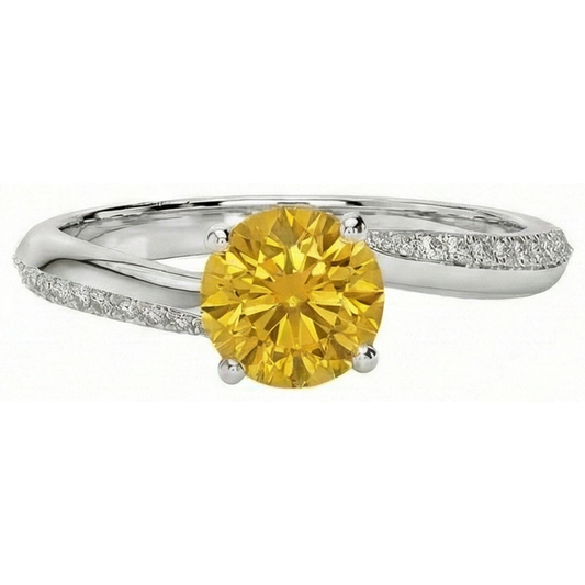 Prong Set Round Cut 3.50 Ct Yellow Sapphire With Natural Earth Mined Diamond ( Not Lab Grown )s Ring
