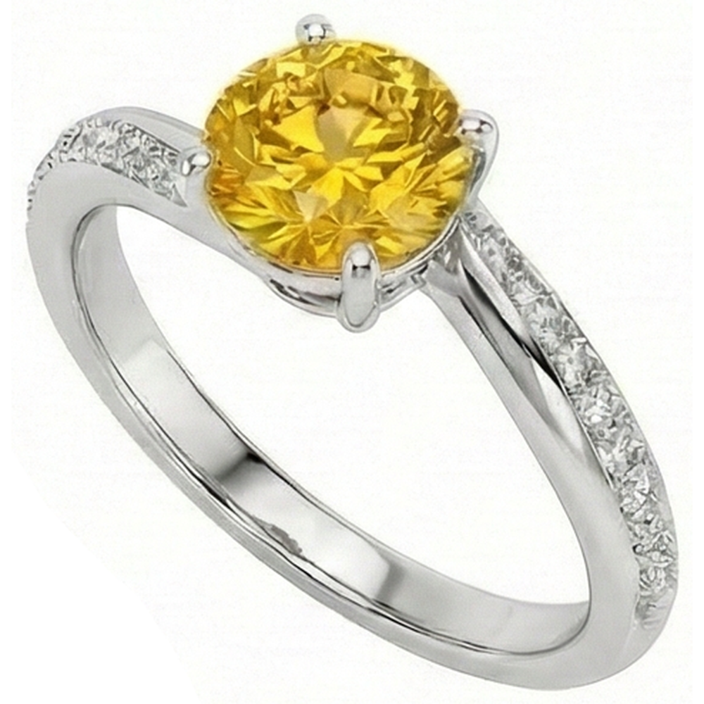 Prong Set Round Cut 3.50 Ct Yellow Sapphire With Natural Earth Mined Diamond ( Not Lab Grown )s Ring