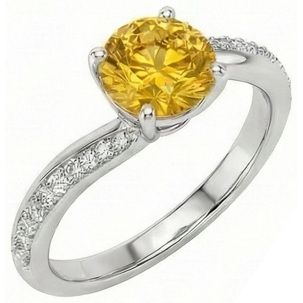 Prong Set Round Cut 3.50 Ct Yellow Sapphire With Natural Earth Mined Diamond ( Not Lab Grown )s Ring