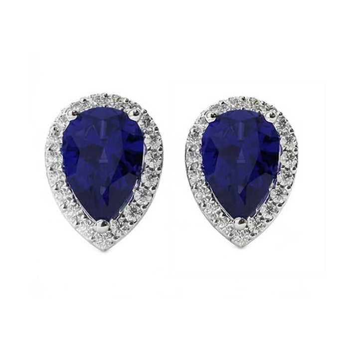 Prong Set Sapphire & Natural Earth Mined Diamond ( Not Lab Grown )s 5.20 Carats Lady Studs White Gold 14K