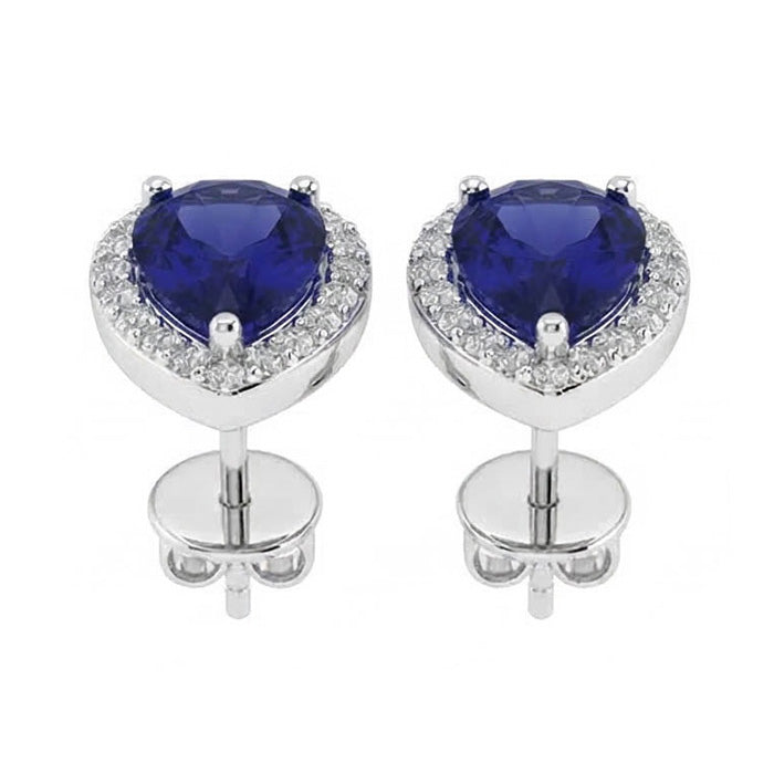 Prong Set Sapphire & Natural Earth Mined Diamond ( Not Lab Grown )s 5.20 Carats Lady Studs White Gold 14K