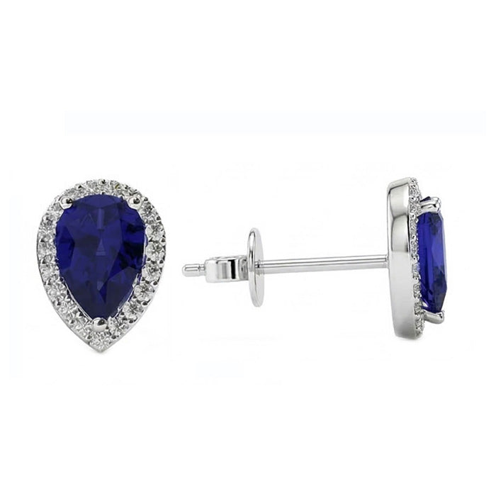 Prong Set Sapphire & Natural Earth Mined Diamond ( Not Lab Grown )s 5.20 Carats Lady Studs White Gold 14K