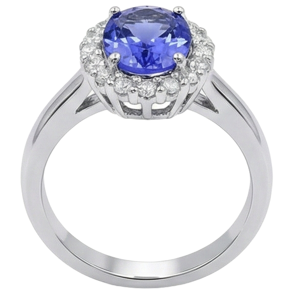 natural round tanzanite 3.70ct ring top view