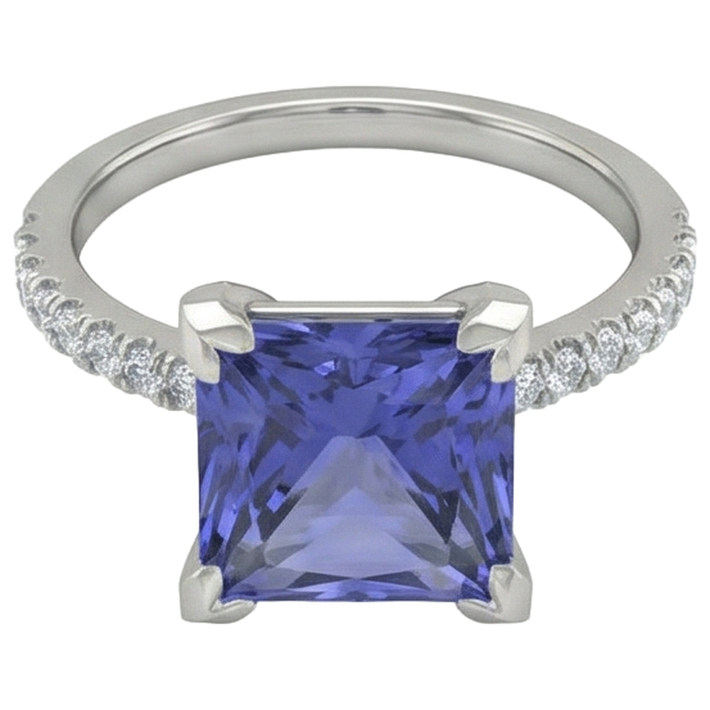 natural round tanzanite 3.80ct ring close up detail