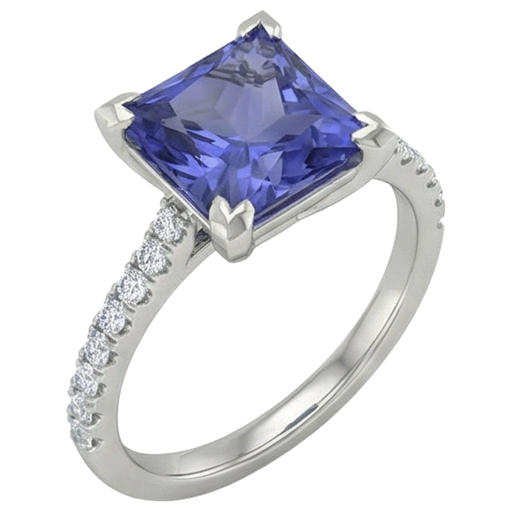natural round tanzanite 3.80ct ring profile view