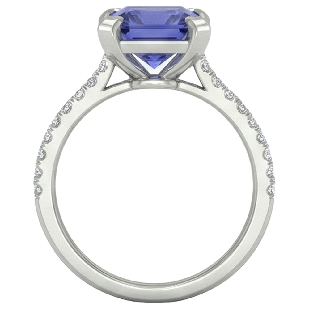 natural round tanzanite 3.80ct ring on white background