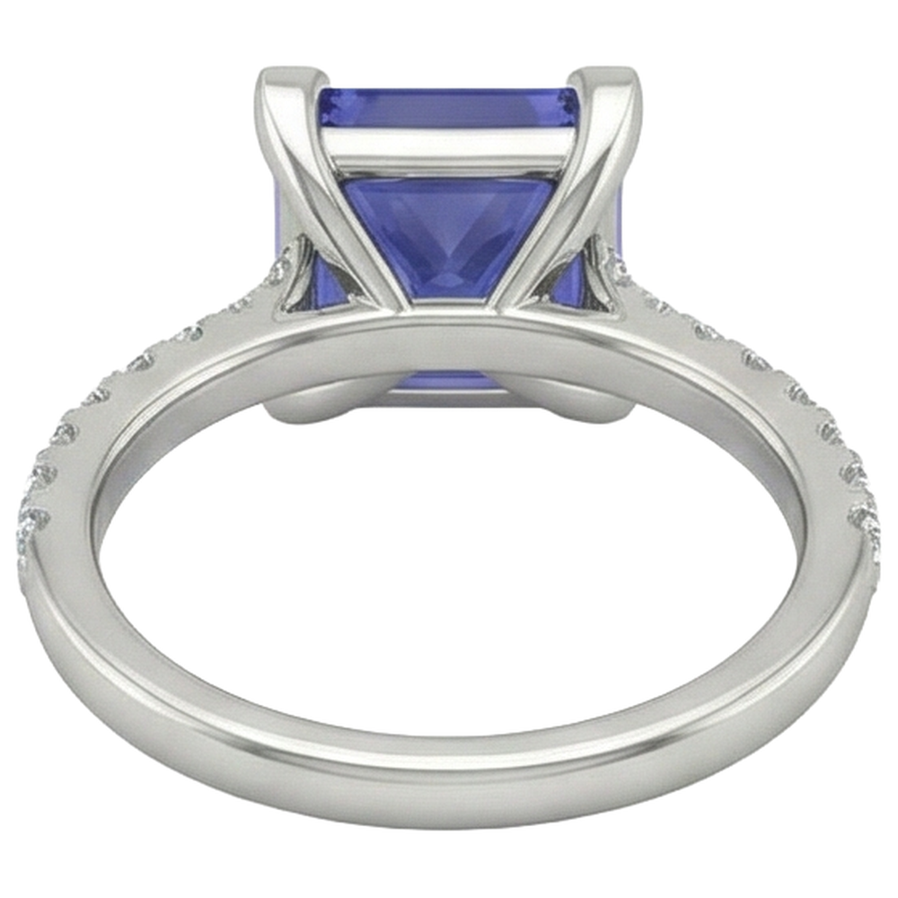 natural round tanzanite 3.80ct ring with diamond accents