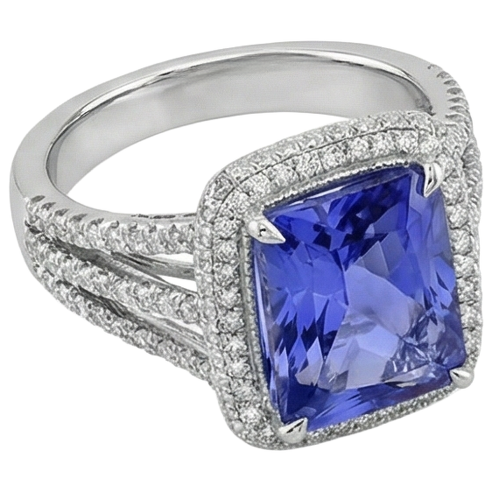 natural round tanzanite 4.78ct ring top view