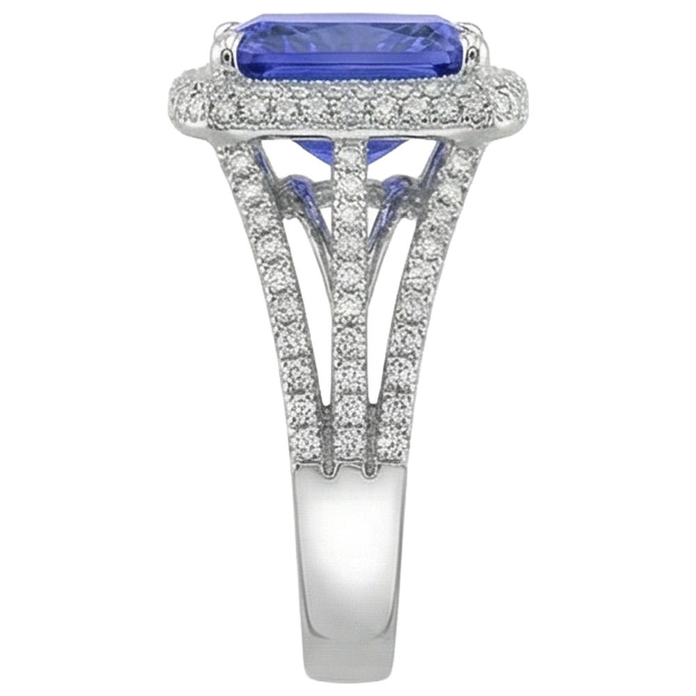 natural round tanzanite 4.78ct ring profile view
