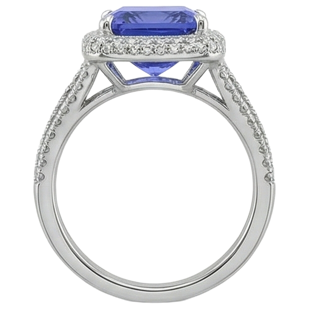 natural round tanzanite 4.78ct ring on white background