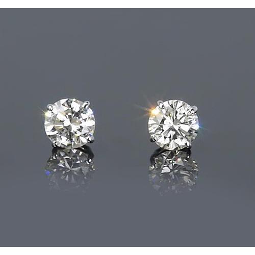 Prong Round Genuine Diamond Stud Earrings 1.50 Carats White Gold 14K Jewelry