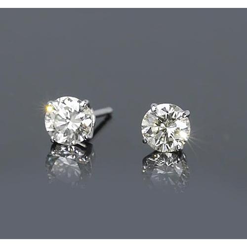 Prong Round Genuine Diamond Stud Earrings 1.50 Carats White Gold 14K Jewelry