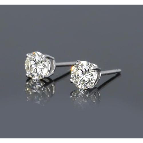 Prong Round Genuine Diamond Stud Earrings 1.50 Carats White Gold 14K Jewelry