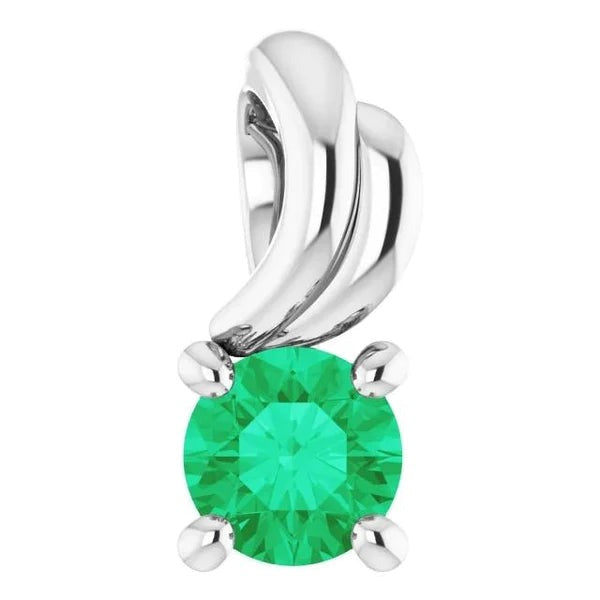 Prong Round Green Emerald Pendant 1 Carat