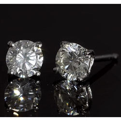 Prong Round Real Natural Earth Mined Diamond Stud Earring 1.80 Carats White Gold 14K