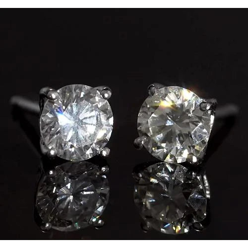 Prong Round Real Diamond Stud Earring 1.80 Carats White Gold 14K