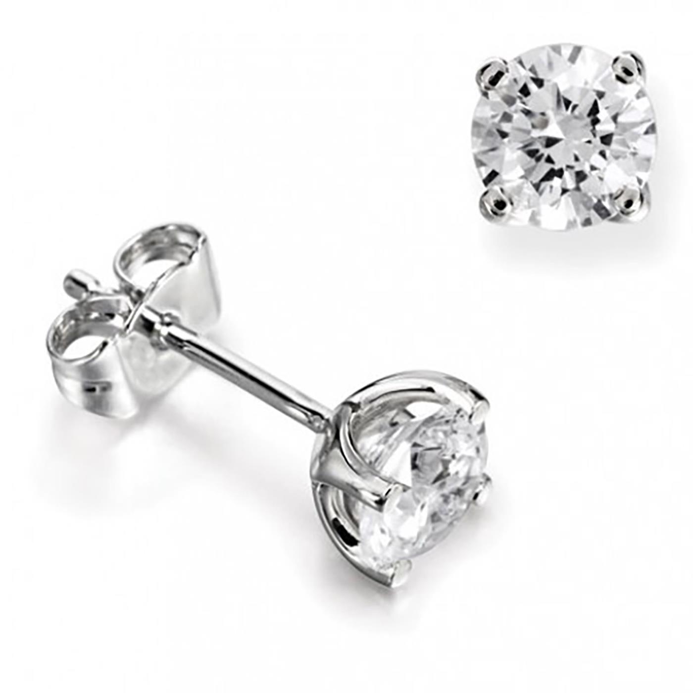 Prong Set 2.70 Carats Genuine Diamonds Women Studs Earrings 14K White Gold