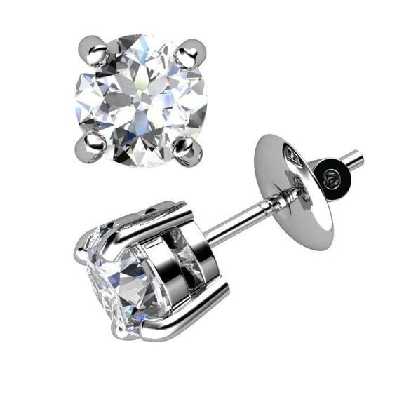 Prong Set 2 Carats Round Cut Natural Diamonds Stud Earrings White Gold 14K