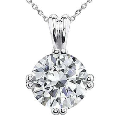 Prong Set 3.25 Ct Round Cut Real Diamond Pendant Necklace 14K White Gold