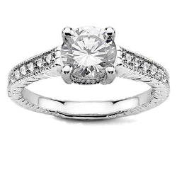 Prong Set 3.35 Carats Sparkling Genuine Diamond Solitaire Ring With Accent