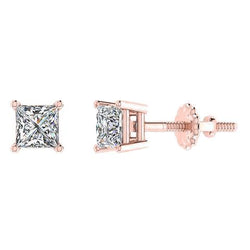 Prong Set 3.40 Carats Genuine Diamonds Women Studs Earrings Rose Gold 14K