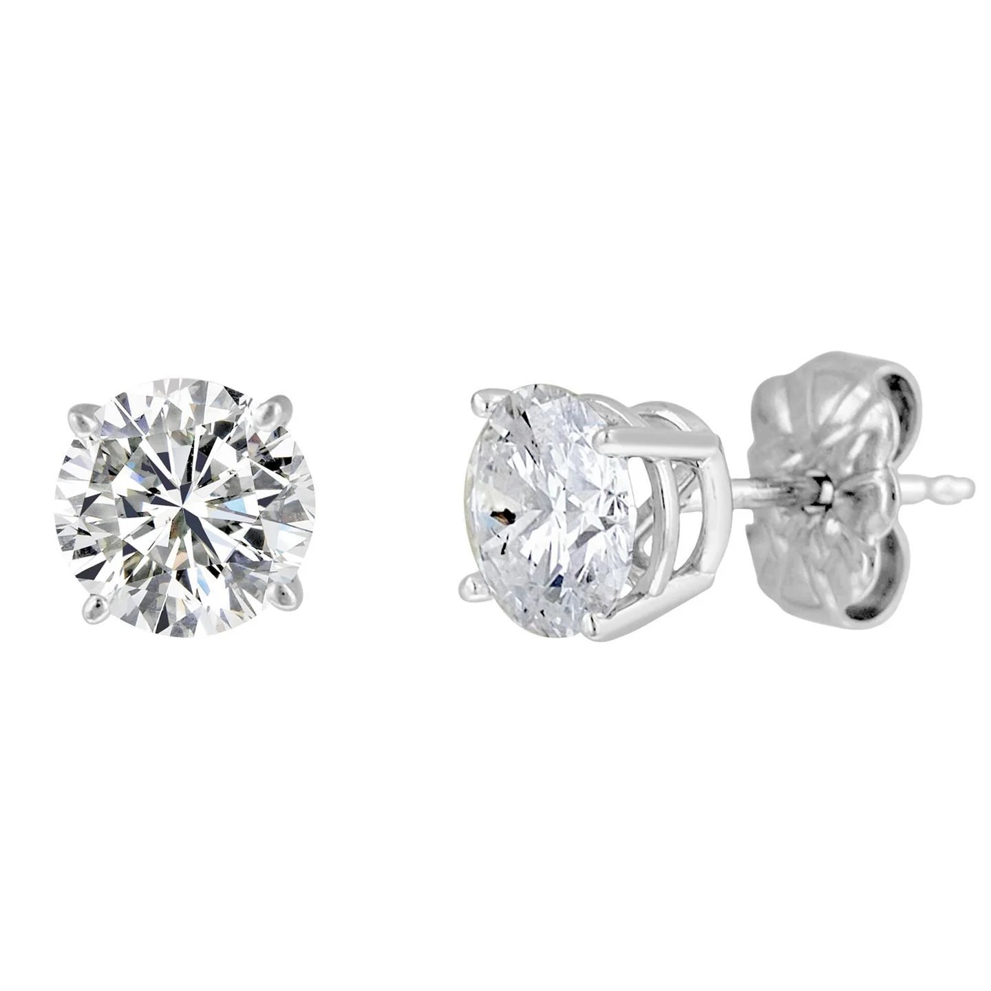 Prong Set 3.70 Carats Real Diamonds Women Studs Earrings White Gold 14K