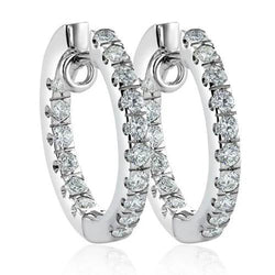 Prong Set 3.80 Carats Real Natural Earth Mined Diamonds Ladies Hoop Earrings White Gold 14K