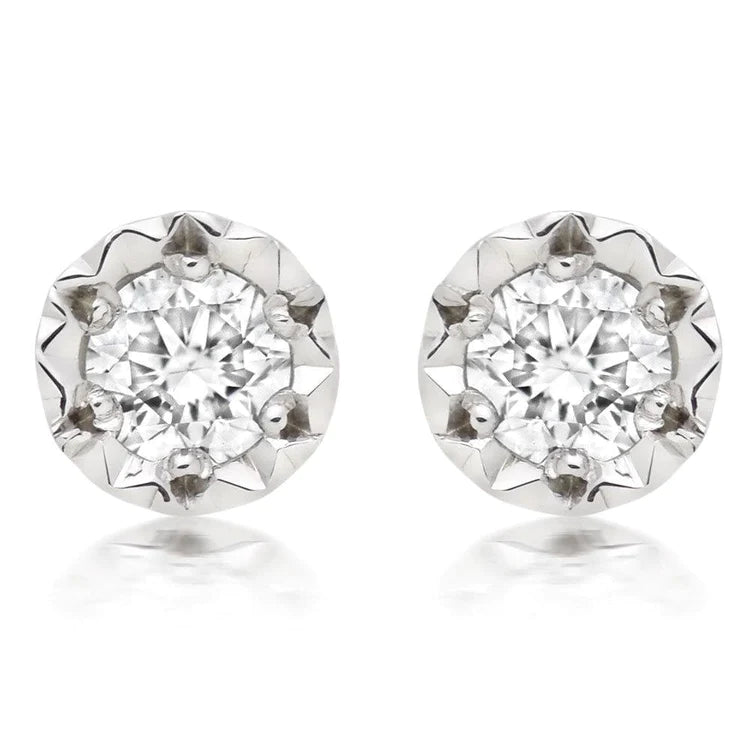 Prong Set 3 Ct Round Cut Real Diamonds Women Stud Earring White Gold 14K