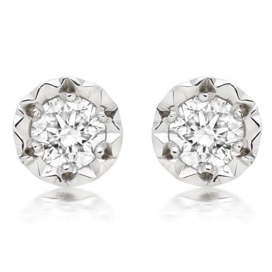 Prong Set 3 Ct Round Cut Real Diamonds Women Stud Earring White Gold 14K