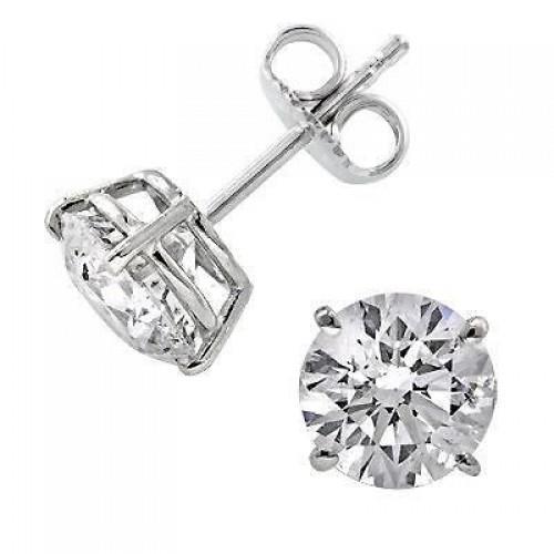 Prong Set 5.00 Carats Round Natural Diamonds Women Stud Earrings White Gold