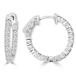 Prong Set 5.30 Ct Sparkling Real Diamonds Hoop Earrings Gold White 14K