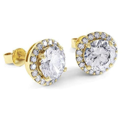 Prong Set 5.50 Carats Round Real Diamond Women Stud Halo Earrings