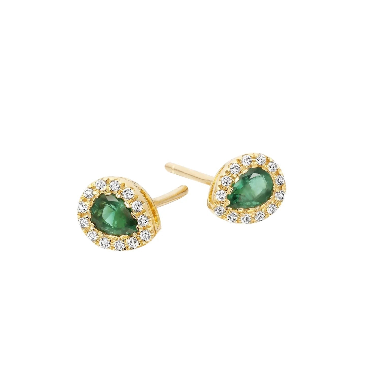 Prong Set 6.80 Carats Green Emerald & Diamond Stud Earrings Yellow Gold 14K