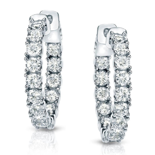 Prong Set 6 Carats Round Cut Real Diamonds Hoop Earrings White Gold