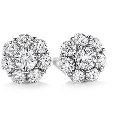 Prong Set Brilliant Cut 4.80 Ct. Real Diamonds Studs Halo Earrings 14K Wg