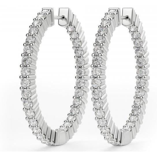 Prong Set Brilliant Cut 4 Carats Real Diamonds Hoop Earrings White Gold - Hoop Earrings-harrychadent.ca