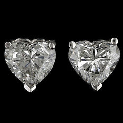 Prong Set Heart Cut Solitaire Genuine Diamond Stud Earring Solid Gold Jewelry
