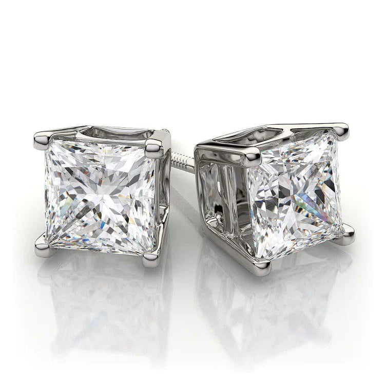 Prong Set Princess Cut 5.50 Carat Natural Diamonds Studs Earrings White Gold