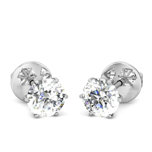 Prong Set Round Cut 3.50 Carats Real Diamonds Lady Studs Earrings Gold