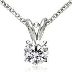 Prong Set Solitaire Round Cut Real Diamond Pendant White Gold 14K 1 Ct