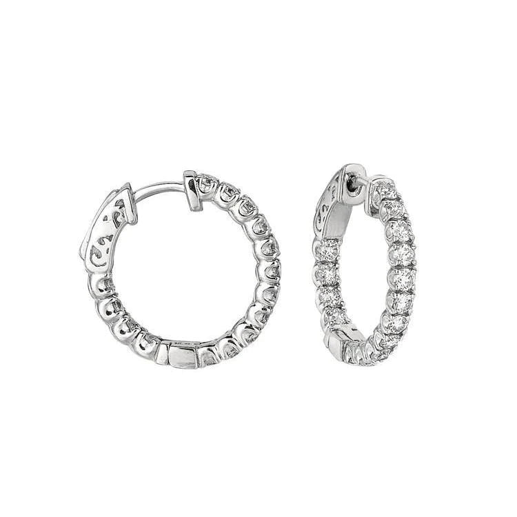 Prong Setting 1.51 Ct. Round Brilliant Real Diamond 5 Pointer Hoop Earring
