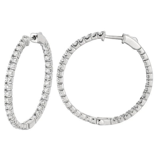 Prong Setting 2.05 Carat Round Brilliant Real Diamonds Hoop Earrings WG 14K